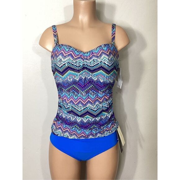 New. Profile by Gottex Blue tankini. 36/D-10/bottom. Retails $168 - Picture 2 of 12